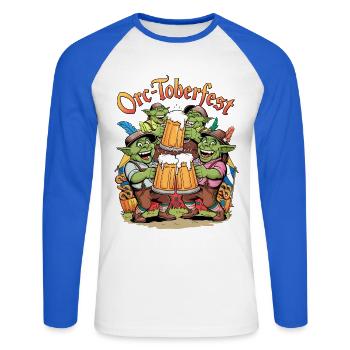 Orc-toberfest - T-shirt baseball manches longues Homme - blanc/bleu royal - Devant - Nik (191cm)