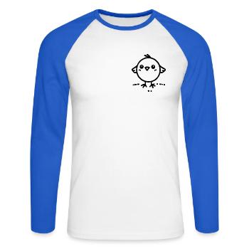 poussin effronté - T-shirt baseball manches longues Homme - blanc/bleu royal - Devant - Nik (191cm)