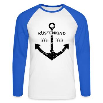Küstenkind Heimat Ostsee Nordsee Geschenkidee - Unisex Baseballshirt langarm - Weiß/Royalblau - Vorne - Nik (191cm)