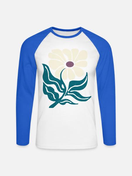 Retro-Blume - Unisex Baseballshirt langarm - Weiß/Royalblau