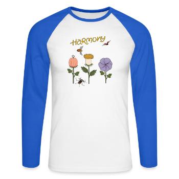 Harmony Flowers - Unisex Long Sleeve Baseball T-Shirt - white/royal blue - Front - Nik (191cm)