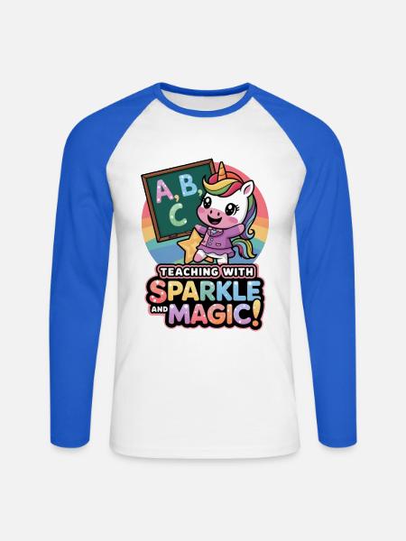 Teaching With Sparkle And Magic! - Unisex Long Sleeve Baseball T-Shirt - white/royal blue