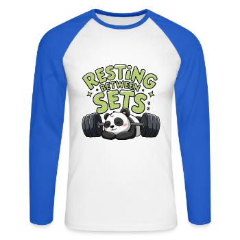Repos entre les séries - T-shirt baseball manches longues Homme - blanc/bleu royal - Devant - Nik (191cm)