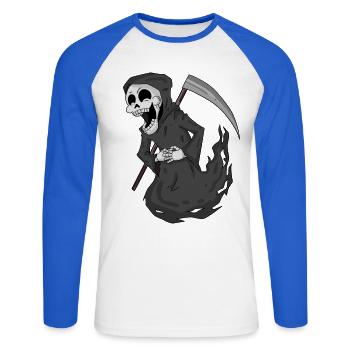 Sensenmann lacht lustig - Unisex Baseballshirt langarm - Weiß/Royalblau - Vorne - Nik (191cm)