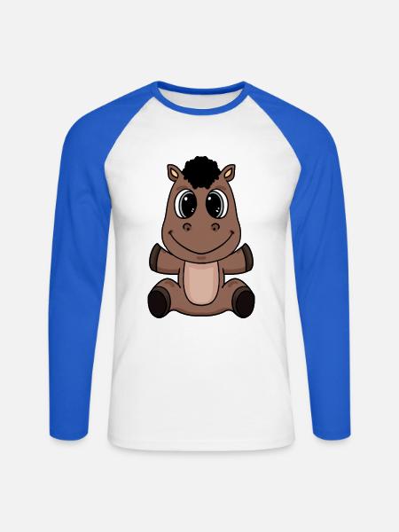 cheval - T-shirt baseball manches longues Homme - blanc/bleu royal