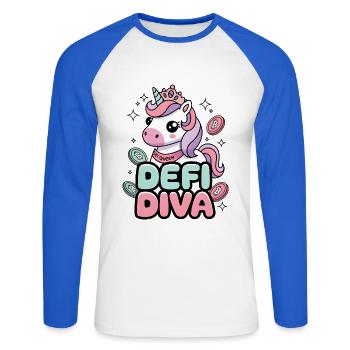 Diva Défi - T-shirt baseball manches longues Homme - blanc/bleu royal - Devant - Nik (191cm)