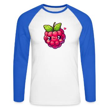 Himbeere - Herz - Unisex Baseballshirt langarm - Weiß/Royalblau - Vorne - Nik (191cm)
