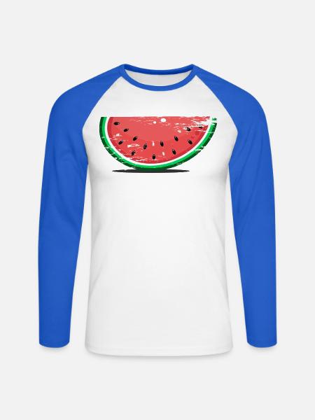 Wassermelone Design Scheibe used - Unisex Baseballshirt langarm - Weiß/Royalblau