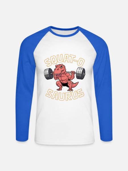 Squat-O Saurus - Unisex Long Sleeve Baseball T-Shirt - white/royal blue