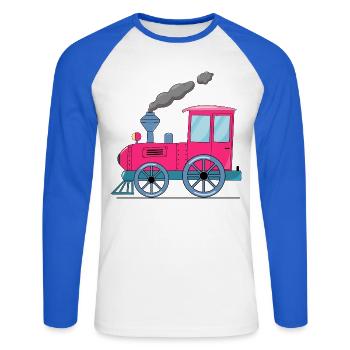 Kinderzug Eisenbahn pink - Unisex Baseballshirt langarm - Weiß/Royalblau - Vorne - Nik (191cm)