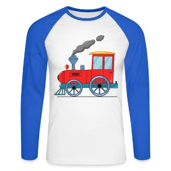 Kinderzug Eisenbahn rot - Unisex Baseballshirt langarm - Weiß/Royalblau - Vorne - Nik (191cm)
