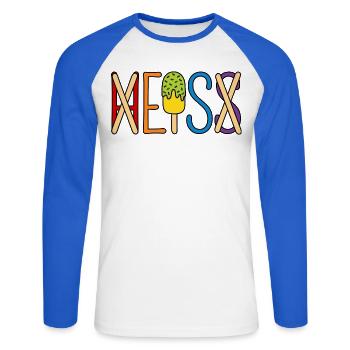 Eis - heiß - H EIS S - Unisex Baseballshirt langarm - Weiß/Royalblau - Vorne - Nik (191cm)