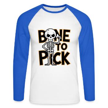 Os à cueillir - T-shirt baseball manches longues Homme - blanc/bleu royal - Devant - Nik (191cm)