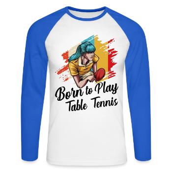 Table tennis - Unisex Long Sleeve Baseball T-Shirt - white/royal blue - Front - Nik (191cm)