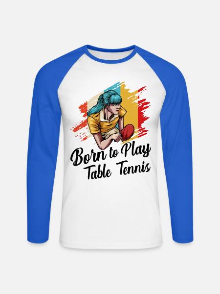 Ping-pong - T-shirt baseball manches longues Homme - blanc/bleu royal