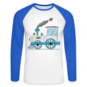Kinderzug Eisenbahn weiß - Unisex Baseballshirt langarm - Weiß/Royalblau - Vorne - Nik (191cm)