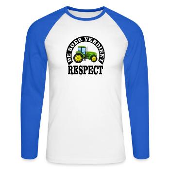 Les agriculteurs méritent le respect - T-shirt baseball manches longues Homme - blanc/bleu royal - Devant - Nik (191cm)