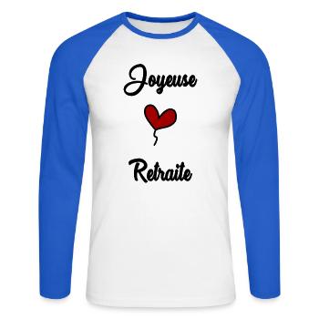 JOYEUSE RETRAITE - T-shirt baseball manches longues Homme - blanc/bleu royal - Devant - Nik (191cm)