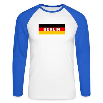La ville de Berlin sous pavillon allemand - T-shirt baseball manches longues Homme - blanc/bleu royal - Devant - Nik (191cm)