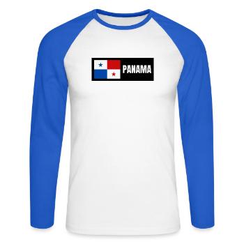 Panama Flag - Unisex Long Sleeve Baseball T-Shirt - white/royal blue - Front - Nik (191cm)
