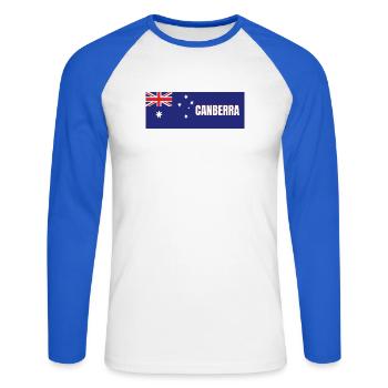 Canberra City in australischer Flagge - Unisex Baseballshirt langarm - Weiß/Royalblau - Vorne - Nik (191cm)