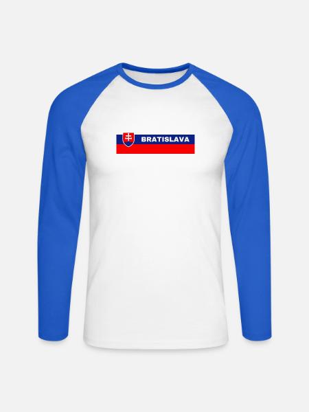 Bratislava City in Slovakian Flag - Unisex Long Sleeve Baseball T-Shirt - white/royal blue