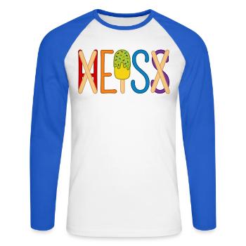 Eis - heiß - H EIS S - Unisex Baseballshirt langarm - Weiß/Royalblau - Vorne - Nik (191cm)