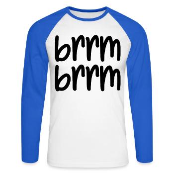 brrm brrm - Unisex Long Sleeve Baseball T-Shirt - white/royal blue - Front - Nik (191cm)