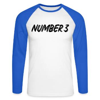 Number 3 - three - third - third - 3 - number 3 - Unisex Long Sleeve Baseball T-Shirt - white/royal blue - Front - Nik (191cm)