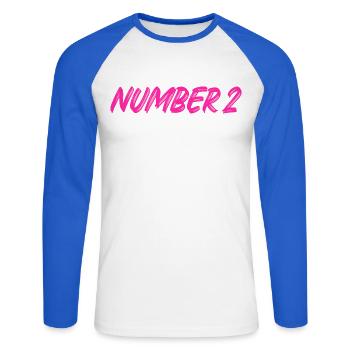 Number 2 - two - second - second - 2 - number 2 - Unisex Long Sleeve Baseball T-Shirt - white/royal blue - Front - Nik (191cm)