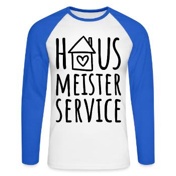 Hausmeisterservice - Hausmeister Service - Unisex Baseballshirt langarm - Weiß/Royalblau - Vorne - Nik (191cm)