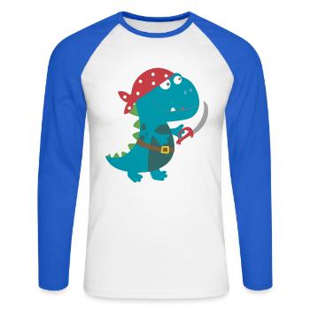 Dino Pirat Piratenkostüm Halloween Karneval Jungen - Unisex Baseballshirt langarm - Weiß/Royalblau - Vorne - Nik (191cm)