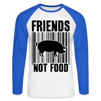 FRIENDS NOT FOOD VEGAN - Unisex Baseballshirt langarm - Weiß/Royalblau - Vorne - Nik (191cm)