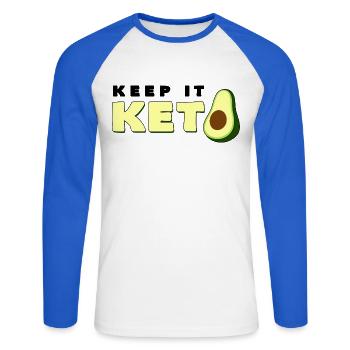 Keep It Keto Avocado Spruch Ketogene Diät Geschenk - Unisex Baseballshirt langarm - Weiß/Royalblau - Vorne - Nik (191cm)