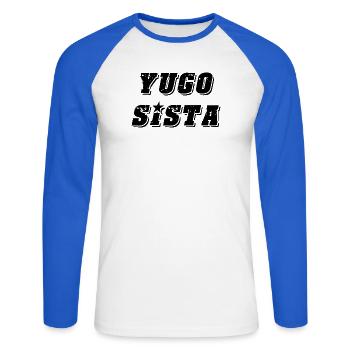 Yugo sista - style uni des Balkans - T-shirt baseball manches longues Homme - blanc/bleu royal - Devant - Nik (191cm)