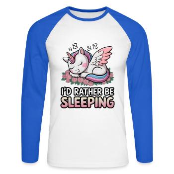 I'd Rather Be Sleeping - Unisex Long Sleeve Baseball T-Shirt - white/royal blue - Front - Nik (191cm)