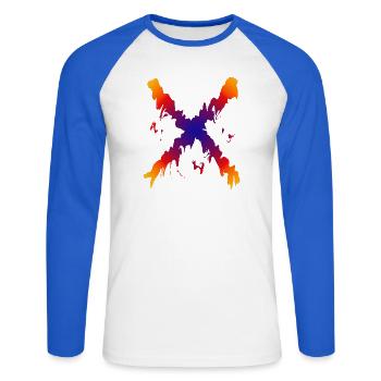 Regenbogen X Farbfluss Muster - Unisex Baseballshirt langarm - Weiß/Royalblau - Vorne - Nik (191cm)