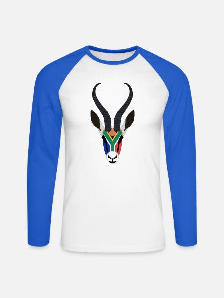 SPRINGBOK HEAD IN SOUTH AFRICAN COLOURS - Unisex Long Sleeve Baseball T-Shirt - white/royal blue