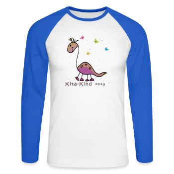 Kindergarten 2023 - Unisex Baseballshirt langarm - Weiß/Royalblau - Vorne - Nik (191cm)