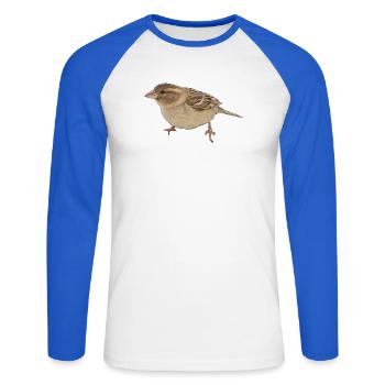 Vogel - Unisex Baseballshirt langarm - Weiß/Royalblau - Vorne - Nik (191cm)