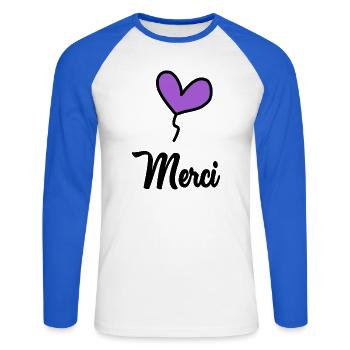 THANK YOU. MISTRESS. MASTER. THANK YOU MISTRESS - Unisex Long Sleeve Baseball T-Shirt - white/royal blue - Front - Nik (191cm)