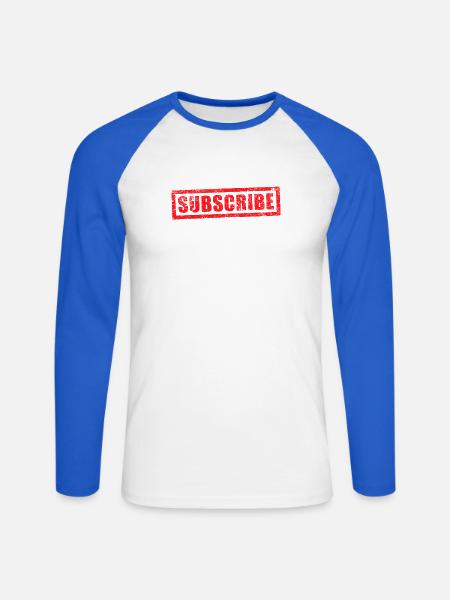 subscribe grunge stamp - Unisex Long Sleeve Baseball T-Shirt - white/royal blue