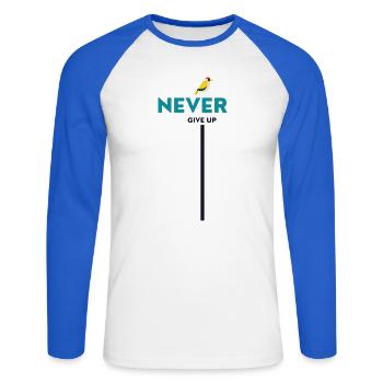 never give up bird - Unisex Baseballshirt langarm - Weiß/Royalblau - Vorne - Nik (191cm)