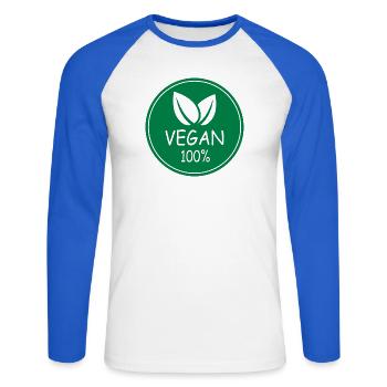 vegan 100% - Unisex Baseballshirt langarm - Weiß/Royalblau - Vorne - Nik (191cm)