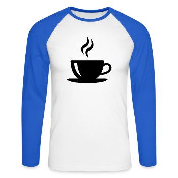 Kaffeetasse - Unisex Baseballshirt langarm - Weiß/Royalblau - Vorne - Nik (191cm)