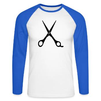 Friseur Schere Symbol - Unisex Baseballshirt langarm - Weiß/Royalblau - Vorne - Nik (191cm)