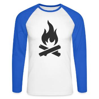 Lagerfeuer-Logo-Symbol - Unisex Baseballshirt langarm - Weiß/Royalblau - Vorne - Nik (191cm)
