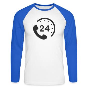 Service 24h/24 et 7h/24 - T-shirt baseball manches longues Homme - blanc/bleu royal - Devant - Nik (191cm)