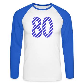 HAPPY BIRTHDAY. HAPPY BIRTHDAY. ANNIVERSARY. - Unisex Long Sleeve Baseball T-Shirt - white/royal blue - Front - Nik (191cm)