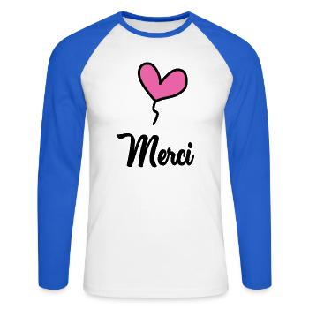 THANK YOU. MISTRESS. MASTER. THANK YOU MISTRESS - Unisex Long Sleeve Baseball T-Shirt - white/royal blue - Front - Nik (191cm)